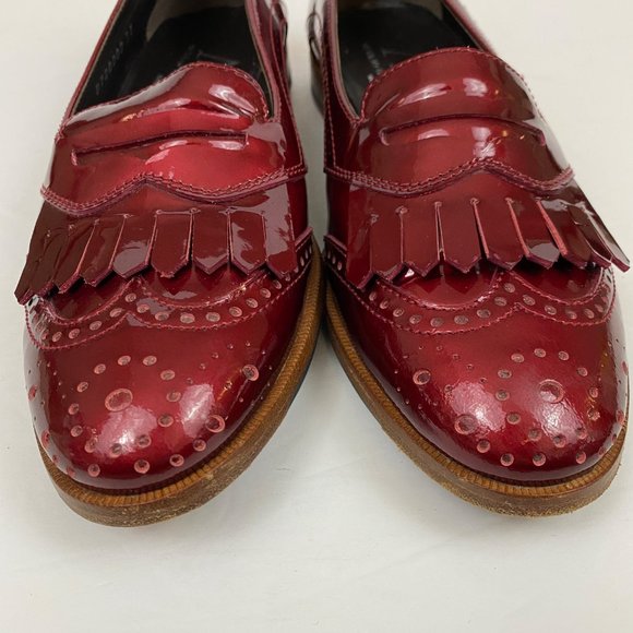 AGL Red Patent Shiny Fringe Wingtip Italian Loafers Womens 37 - Picture 2 of 10
